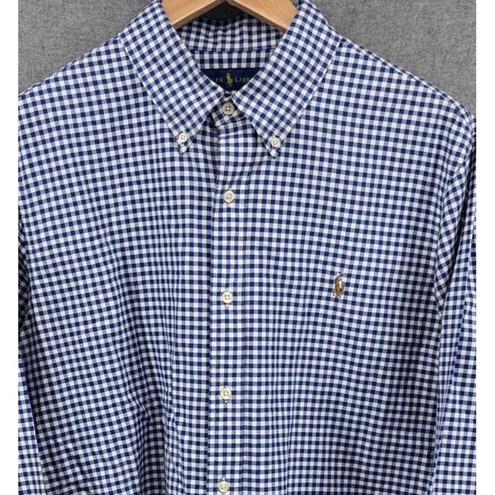 Polo Ralph Lauren Blue White Gingham Check Long Sleeve Oxford XL Classic Fit